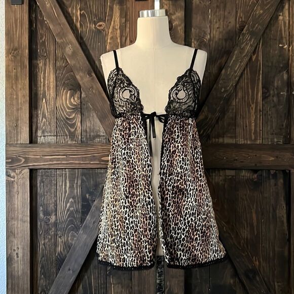 Leopard front tie lingerie babydoll Sz- Medium 34 - Picture 1 of 8